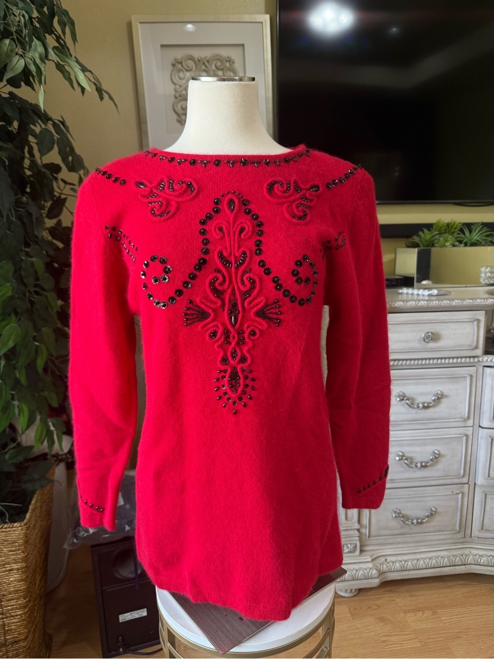 Vintage 90s St Michael Marks & Spencer Lambswool Angora Beaded Sequin Sweater S
